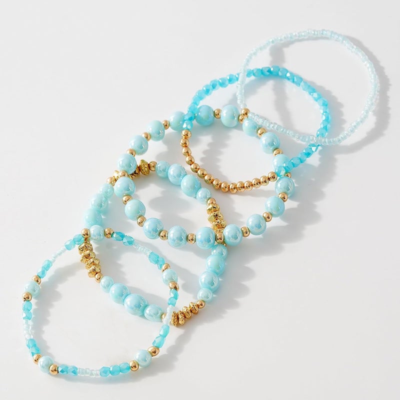 Aigrnc Boho Beaded Stretch Bracelets For Women Stackable Crystal Gold Plated Beaded Bracelets Set Trendy Handmade Friendship Braeclet Jewelry Gifts - Image 2